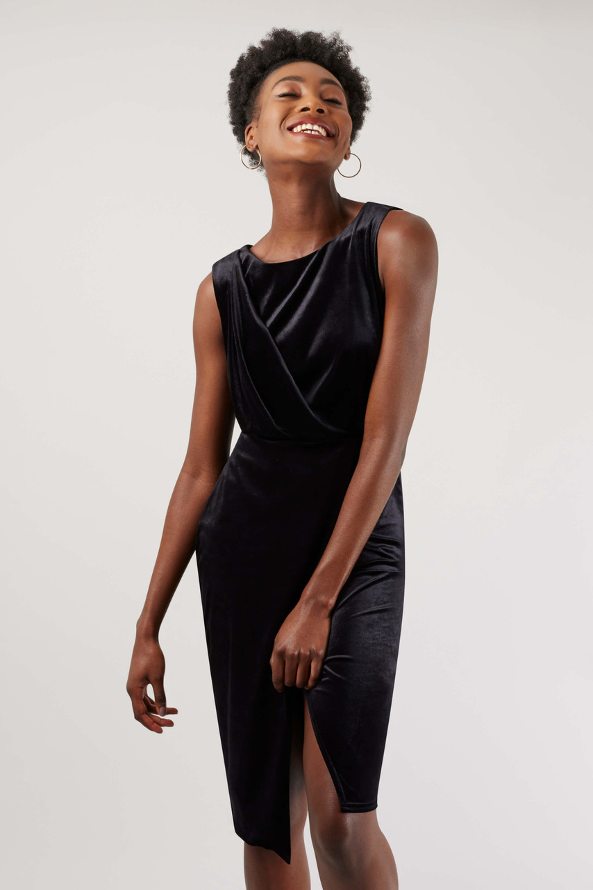 Women's Black Velvet Black Wrap Dress